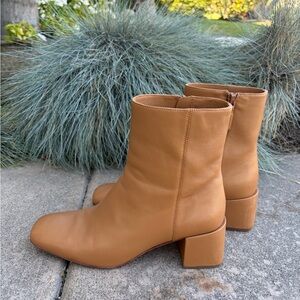 Vince Camel Leather Tall Ankle Boots Square toe mid stacked heel side zip